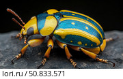 Nature's Jewel: An Exquisite Blue & Yellow Gonioctena Pallida Beetle. Стоковое AI-изображение, AI-художник Данила Большаков / Фотобанк Лори