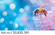 Macro Honeycomb Delight: A Bee's Jewel-Toned Feast on Sweetness, inviting nature's wonder for background, card, and print. Стоковое AI-изображение, AI-художник Данила Большаков / Фотобанк Лори