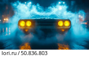 Vintage Muscle Car in a Smokey Night Scene. Стоковое AI-изображение, AI-художник Данила Большаков / Фотобанк Лори