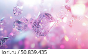 Floating Facets: A cascade of radiant crystal prisms in a dreamlike, ethereal glow, perfect for background or abstract art. Стоковое AI-изображение, AI-художник Данила Большаков / Фотобанк Лори