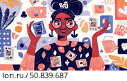 Playing Card Extravaganza: Illustration with Cards and Modern Woman. Стоковое AI-изображение, AI-художник Данила Большаков / Фотобанк Лори