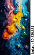 Chromatic Cascade: A symphony of liquid color merging in abstract harmony, ideal as a vibrant backdrop or artistic print. Стоковое AI-изображение, AI-художник Данила Большаков / Фотобанк Лори