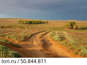 View of semi-desert landscapes opening from the foot of the tourist center "Sarai-Batu" on a sunny summer day, Kharabalinsky district, Astrakhan region, Russia. Стоковое фото, фотограф Ula Ulachka / Фотобанк Лори