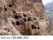 View of the historic cave city and the monastery complex of Vardzia. Стоковое фото, фотограф Яков Филимонов / Фотобанк Лори