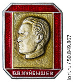 Куйбышев Валериан Владимирович - русский революционер и советский партийный и политический деятель. Нагрудный значок выпущенный в СССР. Стоковое фото, фотограф Евгений Мухортов / Фотобанк Лори