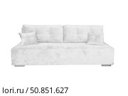 White sofa with velor fabric pillows isolated on a white background. Cushioned furniture. Стоковое фото, фотограф Лазаренко Светлана / Фотобанк Лори