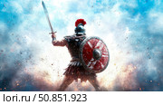Ancient Warrior's Uprising: A Gladiator's Fight for Freedom, A Symbol of Courage and Resilience in the Face of Adversity. Стоковое фото, фотограф Данила Большаков / Фотобанк Лори