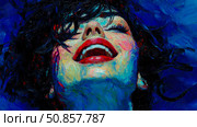 Expressionistic Woman Portrait with Open Mouth & Vibrant Colors, Emotional Depiction of Euphoria, Design for print, poster, card. Стоковое AI-изображение, AI-художник Данила Большаков / Фотобанк Лори