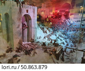 Диорама «Решающий штурм города Владимира войсками хана Батыя 7 февраля 1238 года» . Военно-историческая экспозиция Золотых ворот во Владимире (часть Владимиро-Суздальского музея-заповедника) (2021 год). Стоковое фото, фотограф Татьяна Федулова / Фотобанк Лори