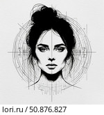 Графический портрет женщины с собранными волосами. Стоковая иллюстрация, иллюстратор Виталий М. / Фотобанк Лори