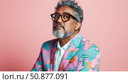 Eccentric Portrait: Man with floral jacket and serious look. Стоковое AI-изображение, AI-художник Данила Большаков / Фотобанк Лори