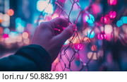 Ephemeral Grasp: Transient Touch of City Lights at Night. Стоковое AI-изображение, AI-художник Данила Большаков / Фотобанк Лори