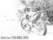 Extreme cross enduro motorcycle. black and white graphic image with space for text. Стоковое фото, фотограф Антон Вахрушев / Фотобанк Лори