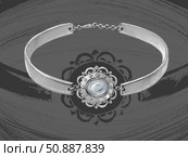 Watercolor illustration of elegant rigid women's bracelet with diamonds, cubic zircon, emphasizes its smoothness and elegance on a dark artistic background. Symbolizes luxury, craftsmanship. Стоковая иллюстрация, иллюстратор Дарья Мережина / Фотобанк Лори
