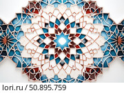Ornamental arabesque design forming colorful symmetrical pattern. Стоковое AI-изображение, AI-художник Иван Рябоконь / Фотобанк Лори
