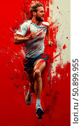 Dynamic Runner: An athlete sprints forward with energy trail, fitness inspiration for gym promotion. Стоковое AI-изображение, AI-художник Данила Большаков / Фотобанк Лори