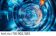 Abstract tunnel with circular shape, blue tone and orange lighting, evoking speed and movement. Стоковое AI-изображение, AI-художник Данила Большаков / Фотобанк Лори
