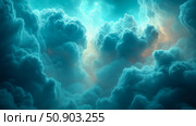 Dramatic turquoise cloudscape with ethereal glow, perfect for serene print or atmospheric poster, conveying tranquility and the sublime beauty of the sky. Стоковое AI-изображение, AI-художник Данила Большаков / Фотобанк Лори