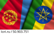 Vector wavy national flags of State of Eritrea and Federal Democratic Republic of Ethiopia. Relations between african countries. Political and economic banner. Стоковая иллюстрация, иллюстратор GAlexS / Фотобанк Лори