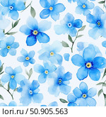 Abstract seamless background of watercolor forget-me-not flowers. Стоковое AI-изображение, AI-художник Екатерина Красникова / Фотобанк Лори