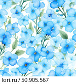 Abstract seamless background of watercolor forget-me-not flowers. Стоковое AI-изображение, AI-художник Екатерина Красникова / Фотобанк Лори