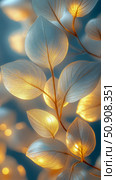 Luminous flora, delicate translucence of foliage with gold highlights. Стоковое AI-изображение, AI-художник Данила Большаков / Фотобанк Лори