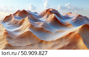 Abstract desert landscape with wavy sand dunes under a cloudy sky. Стоковое AI-изображение, AI-художник Данила Большаков / Фотобанк Лори
