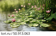 lotus pond plants ai generated. Стоковое AI-изображение, AI-художник Vectorwin / Фотобанк Лори