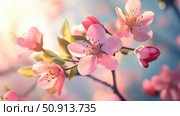 sakura pink spring flowers ai generated. Стоковое AI-изображение, AI-художник Vectorwin / Фотобанк Лори