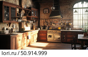 colonial historic kitchen ai generated. Стоковое AI-изображение, AI-художник Vectorwin / Фотобанк Лори