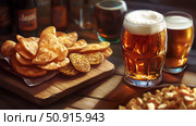 nachos beer snacks ai generated. Стоковое AI-изображение, AI-художник Vectorwin / Фотобанк Лори
