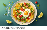 breakfast green chilaquiles ai generated. Стоковое AI-изображение, AI-художник Vectorwin / Фотобанк Лори