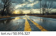 rain flooded road ai generated. Стоковое AI-изображение, AI-художник Vectorwin / Фотобанк Лори