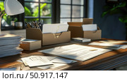 office desk with mail ai generated. Стоковое AI-изображение, AI-художник Vectorwin / Фотобанк Лори
