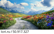 dandelions road flowers ai generated. Стоковое AI-изображение, AI-художник Vectorwin / Фотобанк Лори