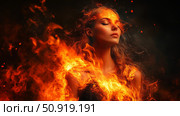 courage woman on fire ai generated. Стоковое AI-изображение, AI-художник Vectorwin / Фотобанк Лори