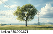 outage tree on power line ai generated. Стоковое AI-изображение, AI-художник Vectorwin / Фотобанк Лори