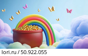 myth rainbow with a pot of gold ai generated. Стоковое AI-изображение, AI-художник Vectorwin / Фотобанк Лори
