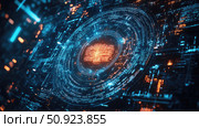 qubits scanning quantum code ai generated. Стоковое AI-изображение, AI-художник Vectorwin / Фотобанк Лори