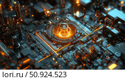 qubit splitting quantum processor ai generated. Стоковое AI-изображение, AI-художник Vectorwin / Фотобанк Лори