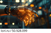 automation lighting up robotic arm ai generated. Стоковое AI-изображение, AI-художник Vectorwin / Фотобанк Лори