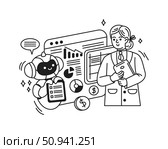 Business Illustration with Robot and Analyst. Стоковая иллюстрация, иллюстратор Андрей Апоев / Фотобанк Лори