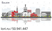 Salem Oregon City Skyline with Color Buildings Isolated on White. Illustration. Salem USA Cityscape with Landmarks. Business Travel and Tourism Concept with Modern Architecture. Стоковая иллюстрация, иллюстратор Игорь Сорокин / Фотобанк Лори