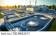 Industrial wastewater treatment plant purifying water before it is discharged. Стоковое AI-изображение, AI-художник Anastasy Yarmolovich / Фотобанк Лори