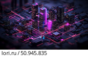 Futuristic Cityscape: Abstract digital metropolis with glowing connections for tech, artificial intelligence and futuristic technology. Стоковое AI-изображение, AI-художник Данила Большаков / Фотобанк Лори