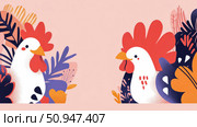 Seasonal Easter celebration theme with adorable rooster and floral decoration, perfect for holiday greeting card. Стоковое AI-изображение, AI-художник Данила Большаков / Фотобанк Лори
