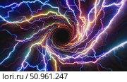 Glowing cosmic vortex spiraling with electric lightning, generating swirling energy portal through dark starry space background. Стоковое AI-видео, аниматор Данил Руденко / Фотобанк Лори