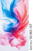 Ethereal fluid movement of translucent blue, pink, and red elements blending gracefully, suitable for abstract art and digital media. Стоковое AI-изображение, AI-художник Данила Большаков / Фотобанк Лори