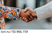 Concept: Unity and diversity through handshake. Purpose: Symbol for partnership and collaboration, ideal for web, print, presentation. Стоковое AI-изображение, AI-художник Данила Большаков / Фотобанк Лори
