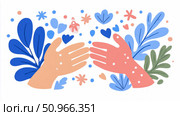 Gentle Hands Reaching: A Concept of Empathy and Human Connection Amidst Abstract Organic Shapes for Print and Digital Media. Стоковое AI-изображение, AI-художник Данила Большаков / Фотобанк Лори